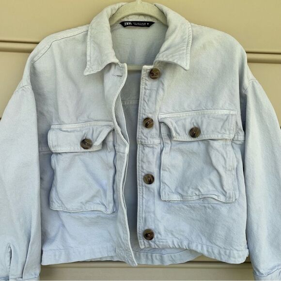ZARA Light Wash Cropped Utility Jacket Size S - Picture 10 of 10